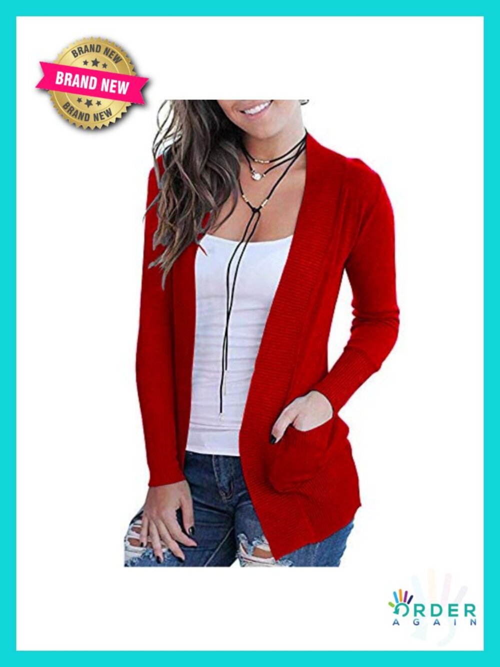 Open Front Long Sleeve Cardigan with Pockets Shawl Neck Knit Sweater